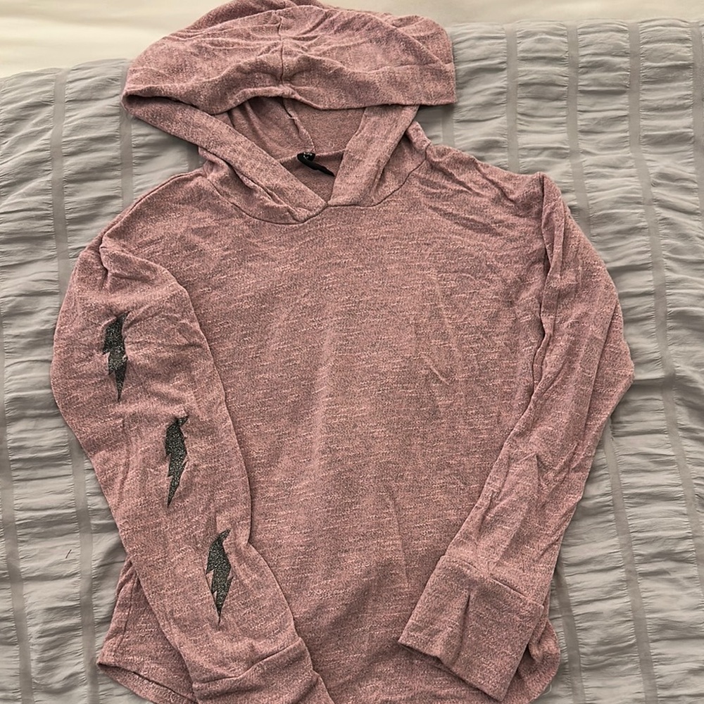 Girls' Dusty Rose Hooded Long Sleeve Tee with Bolt Detail